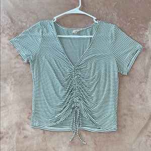 Drawstring Ruched Front Striped Top
